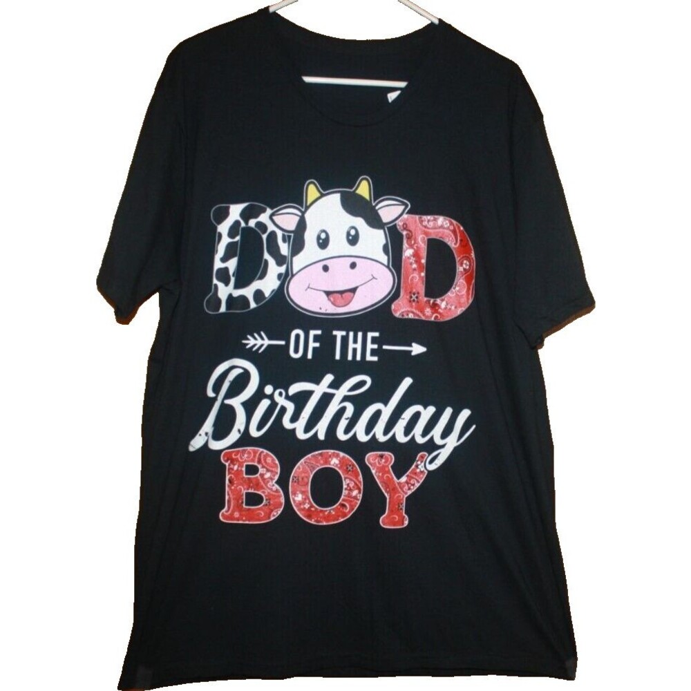 Men's Size XL Black SS T-Shirt Dad of the Birthday Boy Graphics Cow Atleisure